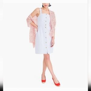 J Crew Button Down Striped Nautical Seersucker Dress size 12 White Blue